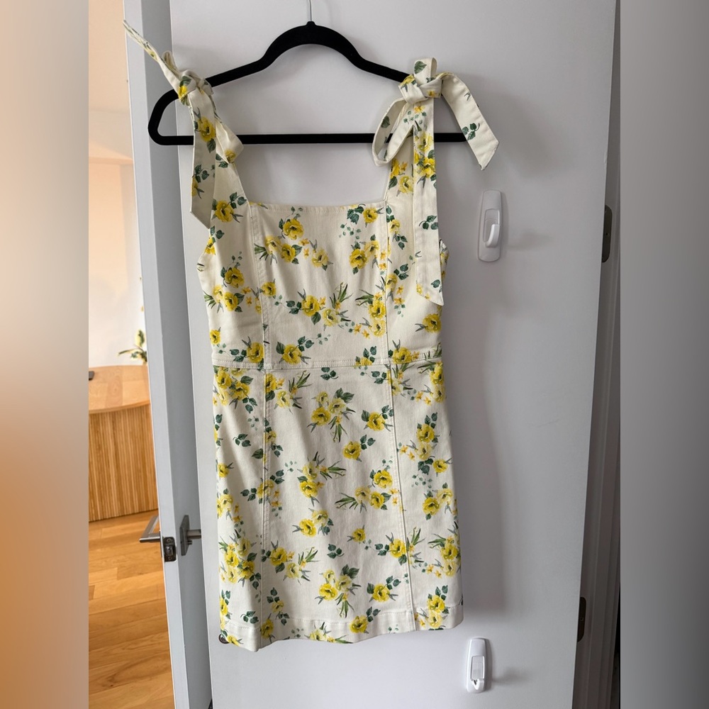 Alice + Olivia Cream Floral Midi Denim Dress